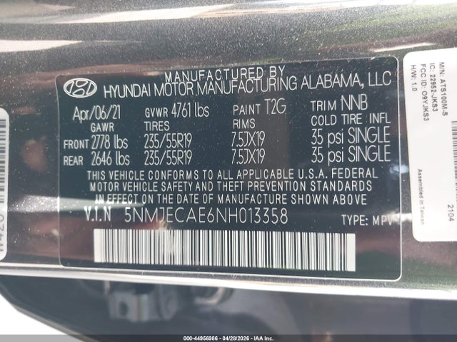5NMJECAE6NH013358 Hyundai Tucson Limited