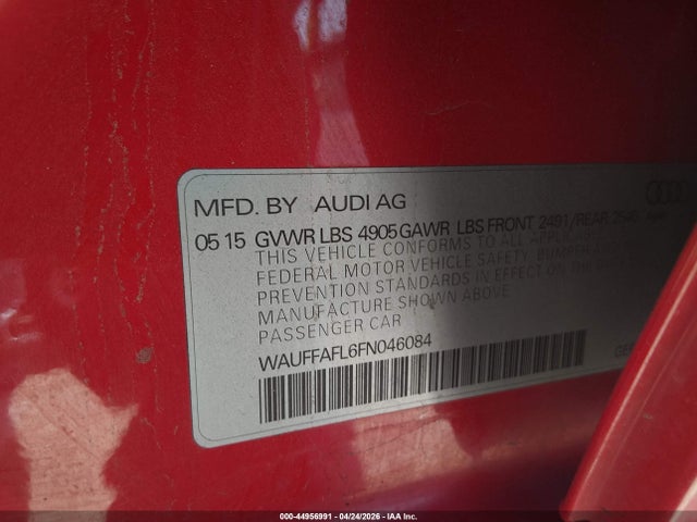 Aukcja sprzedaży 2015 Audi A4 2.0t Premium, vin: WAUFFAFL6FN046084, numer aukcji: 44956991
