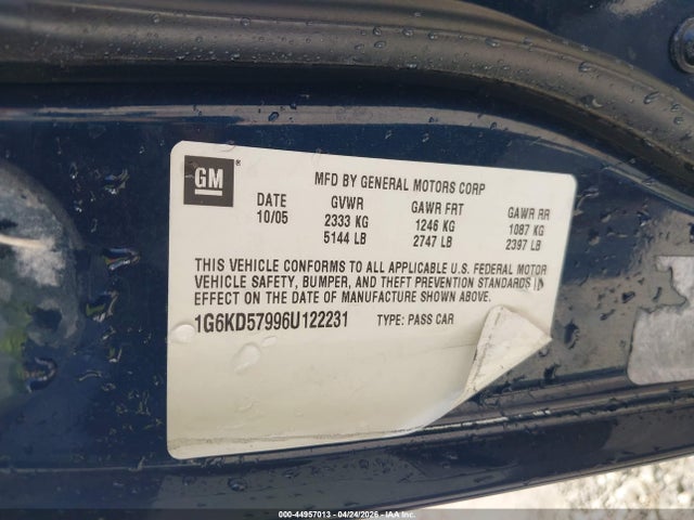 Продаж на аукціоні авто 2006 Cadillac Dts Performance, vin: 1G6KD57996U122231, номер лоту: 44957013