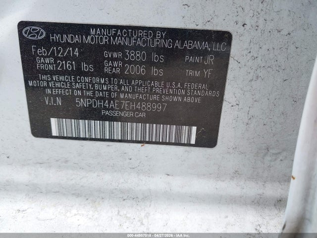 Продаж на аукціоні авто 2014 Hyundai Elantra Se, vin: 5NPDH4AE7EH488997, номер лоту: 44957018
