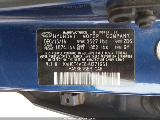 44957034 :رقم المزاد ، KMHCT4AE8HU271961 vin ، 2017 Hyundai Accent Value Edition مزاد بيع
