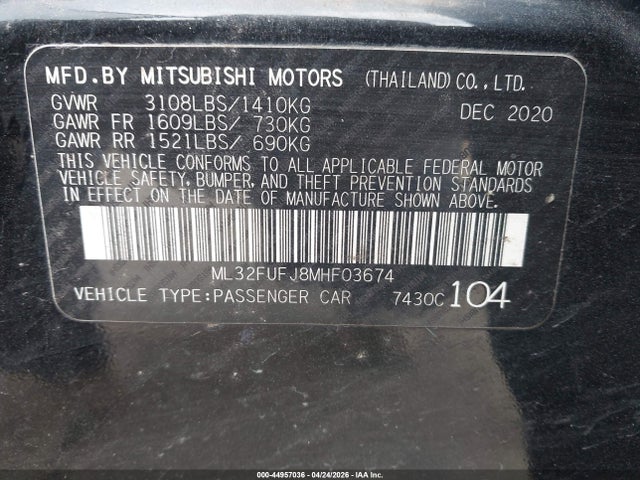 Aukcja sprzedaży 2021 Mitsubishi Mirage G4 Carbonite Edition/es/le, vin: ML32FUFJ8MHF03674, numer aukcji: 44957036