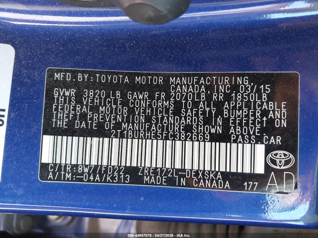 Продажа на аукционе авто 2015 Toyota Corolla S Plus, vin: 2T1BURHE5FC382669, номер лота: 44957076