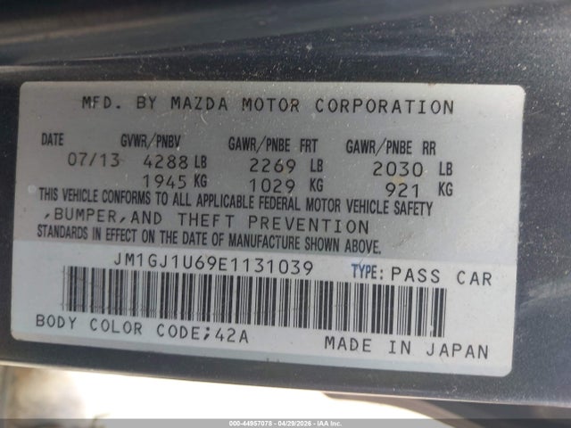 2014 Mazda Mazda6 I Sport მანქანა იყიდება აუქციონზე, vin: JM1GJ1U69E1131039, აუქციონის ნომერი: 44957078