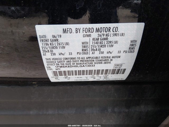 Продаж на аукціоні авто 2020 Ford Explorer Xlt, vin: 1FMSK8DH0LGA13033, номер лоту: 44957081