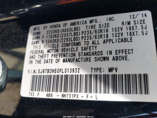 Продаж на аукціоні авто 2015 Acura Rdx, vin: 5J8TB3H50FL013932, номер лоту: 44957117