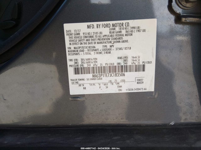 MAJ3P1TE7JC183506 Ford Ecosport Se