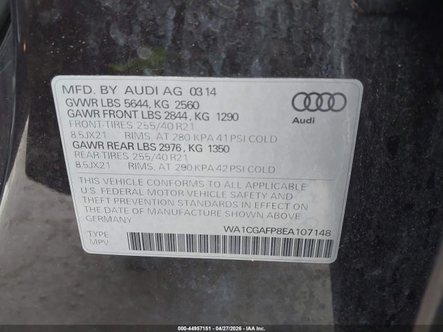Aukcja sprzedaży 2014 Audi Sq5 3.0t Premium Plus, vin: WA1CGAFP8EA107148, numer aukcji: 44957151