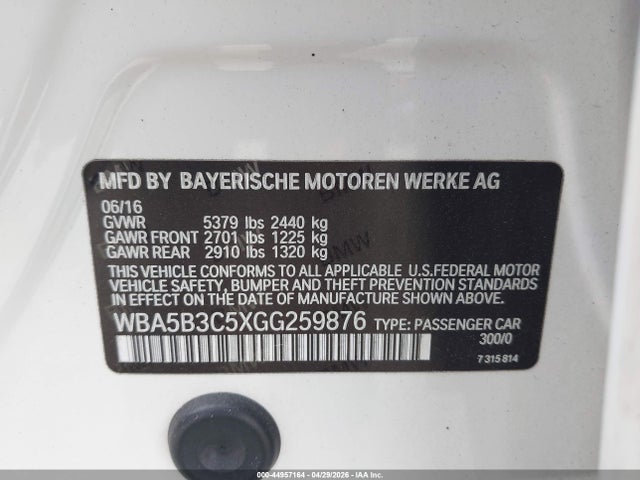 Продаж на аукціоні авто 2016 Bmw 535i Xdrive, vin: WBA5B3C5XGG259876, номер лоту: 44957164