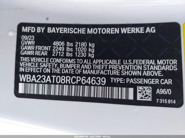Продажа на аукционе авто 2024 Bmw 430i, vin: WBA23AT08RCP64639, номер лота: 44957182