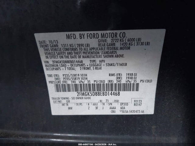 2FMGK5D88EBD14468 Ford Flex Limited