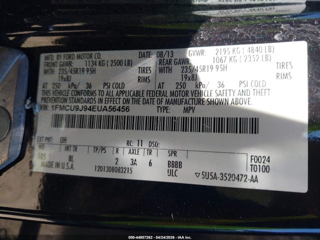 44957262 :رقم المزاد ، 1FMCU9J94EUA56456 vin ، 2014 Ford Escape Titanium مزاد بيع