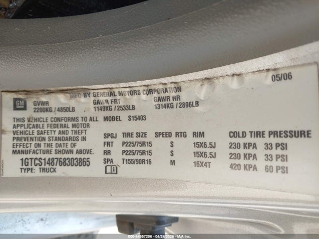 Продажа на аукционе авто 2006 Gmc Canyon Sl, vin: 1GTCS148768303865, номер лота: 44957296