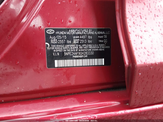 Aukcja sprzedaży 2016 Hyundai Sonata Se, vin: 5NPE24AF9GH283330, numer aukcji: 44957298