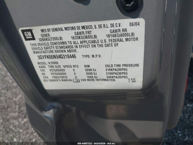 Aukcja sprzedaży 2004 Cadillac Escalade Esv Platinum Edition, vin: 3GYFK66N94G318446, numer aukcji: 44957322