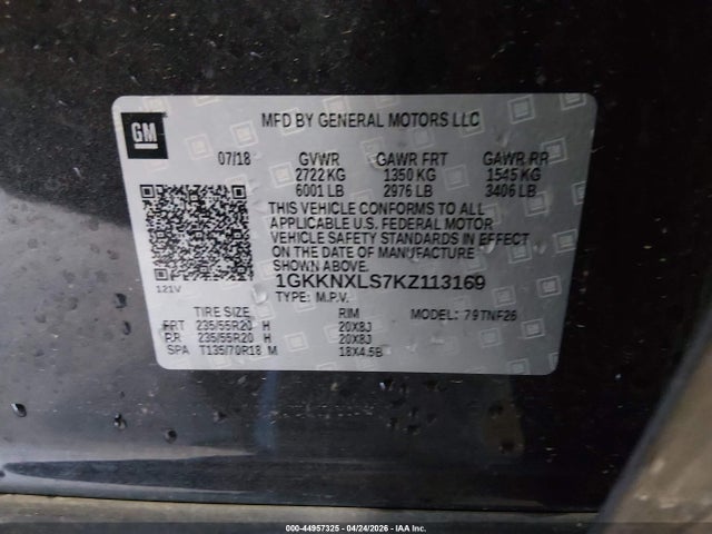 44957325 :رقم المزاد ، 1GKKNXLS7KZ113169 vin ، 2019 Gmc Acadia Denali مزاد بيع