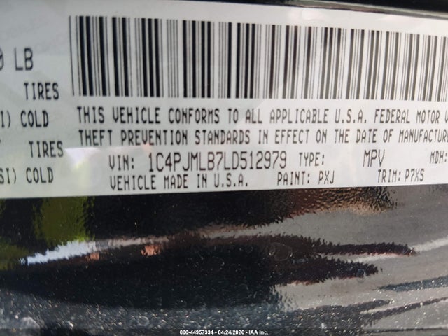 44957334 :رقم المزاد ، 1C4PJMLB7LD512979 vin ، 2020 Jeep Cherokee Latitude Plus 4x4 مزاد بيع
