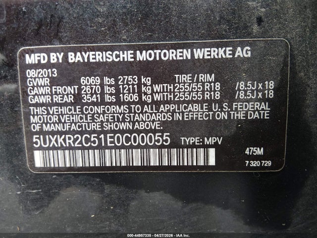 44957335 :رقم المزاد ، 5UXKR2C51E0C00055 vin ، 2014 Bmw X5 Sdrive35i مزاد بيع