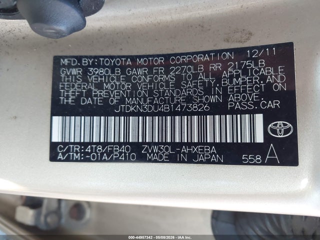 Продаж на аукціоні авто 2011 Toyota Prius, vin: JTDKN3DU4B1473826, номер лоту: 44957342