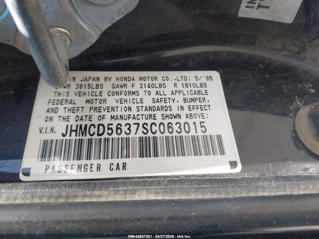 Aukcja sprzedaży 1995 Honda Accord Lx, vin: JHMCD5637SC063015, numer aukcji: 44957361