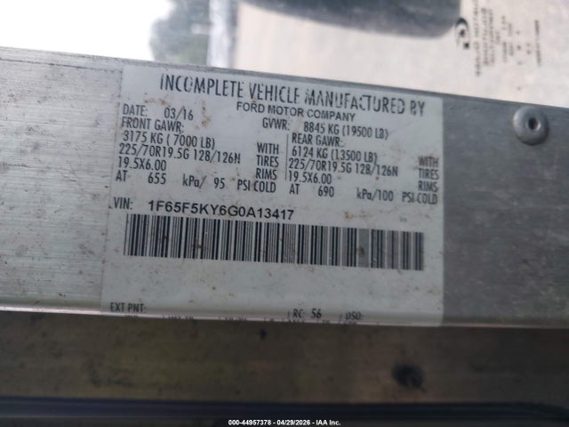 Ford F-59 Commercial Stripped 2016 1F65F5KY6G0A13417 Image 8