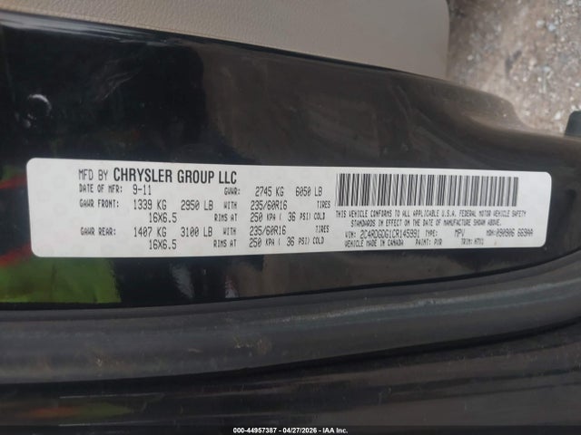 Продаж на аукціоні авто 2012 Dodge Grand Caravan Crew, vin: 2C4RDGDG1CR145991, номер лоту: 44957387