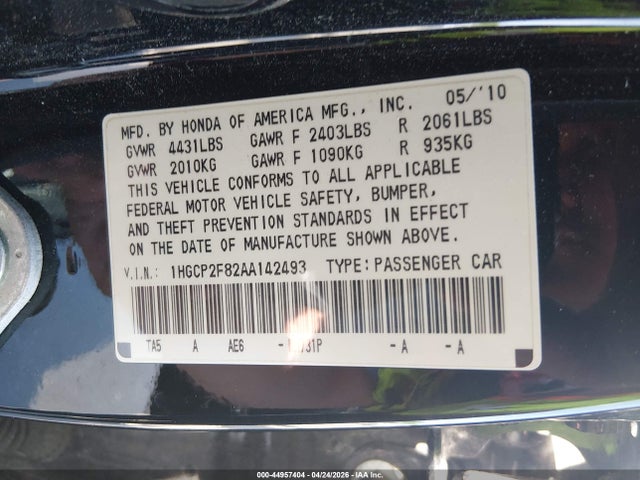 Продаж на аукціоні авто 2010 Honda Accord 2.4 Ex-l, vin: 1HGCP2F82AA142493, номер лоту: 44957404