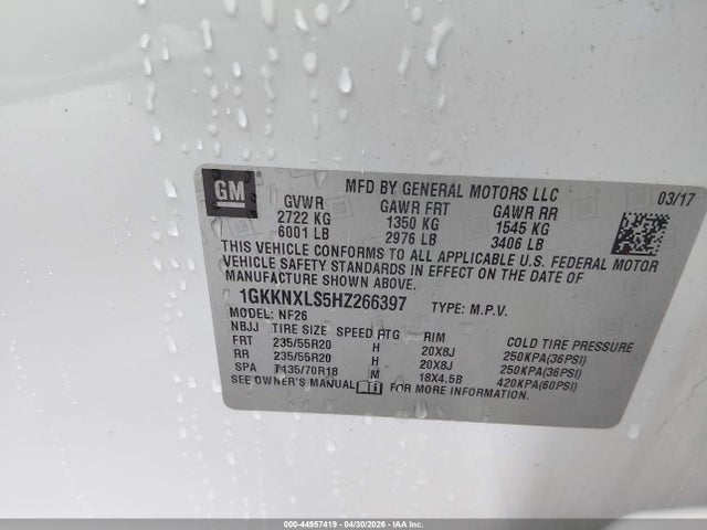 44957419 :رقم المزاد ، 1GKKNXLS5HZ266397 vin ، 2017 Gmc Acadia Denali مزاد بيع