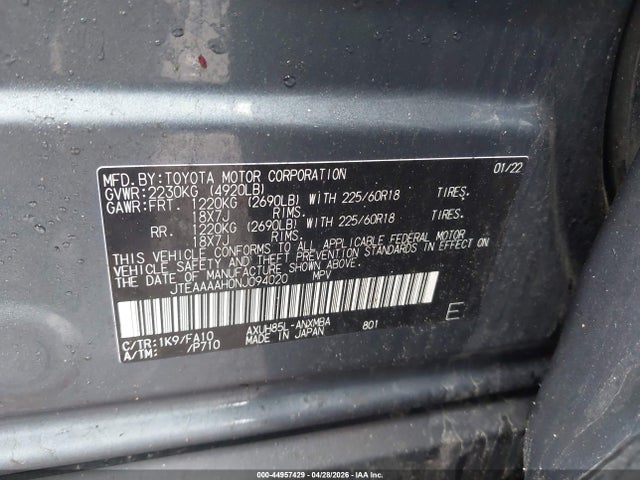 44957429 :رقم المزاد ، JTEAAAAH0NJ094020 vin ، 2022 Toyota Venza Le مزاد بيع