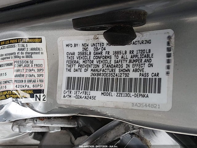 Aukcja sprzedaży 2005 Toyota Corolla Le, vin: 1NXBR30E35Z412792, numer aukcji: 44957439