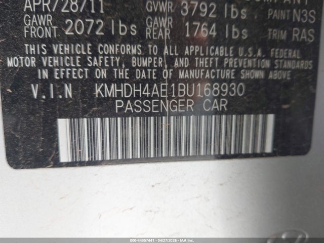 Auction sale of the 2011 Hyundai Elantra Gls (ulsan Plant), vin: KMHDH4AE1BU168930, lot number: 44957441