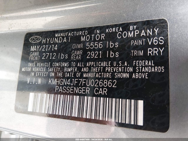 Aukcja sprzedaży 2015 Hyundai Genesis 5.0, vin: KMHGN4JF7FU026862, numer aukcji: 44957486