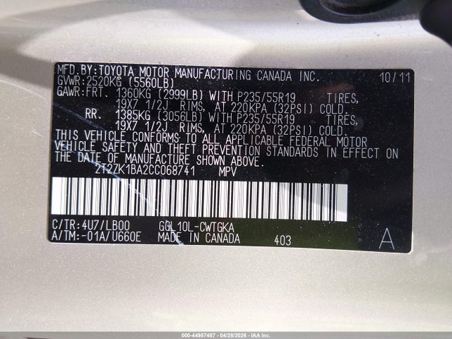 Продаж на аукціоні авто 2012 Lexus Rx 350, vin: 2T2ZK1BA2CC068741, номер лоту: 44957487