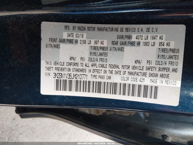 Aukcja sprzedaży 2018 Mazda Mazda3 Touring, vin: 3MZBN1V35JM210771, numer aukcji: 44957492