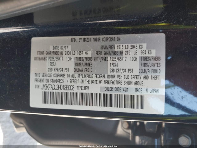 Aukcja sprzedaży 2017 Mazda Cx-5 Touring, vin: JM3KFACL3H0186008, numer aukcji: 44957493