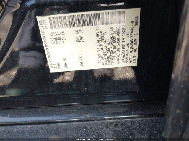 Aukcja sprzedaży 2014 Nissan Maxima 3.5 S, vin: 1N4AA5AP1EC497887, numer aukcji: 44957508