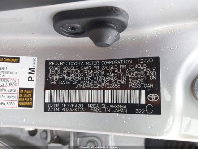 Aukcja sprzedaży 2021 Toyota Corolla Se Nightshade Edition, vin: JTND4MBE2M3122686, numer aukcji: 44957509