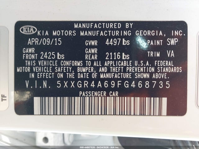 5XXGR4A69FG468735 KIA Optima Sxl Turbo