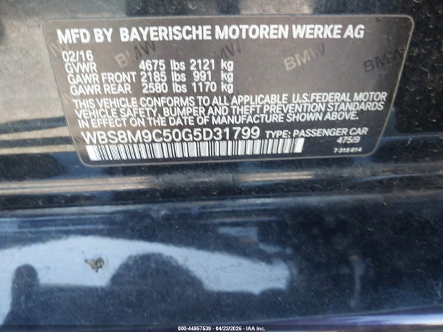 Aukcja sprzedaży 2016 Bmw M3, vin: WBS8M9C50G5D31799, numer aukcji: 44957539