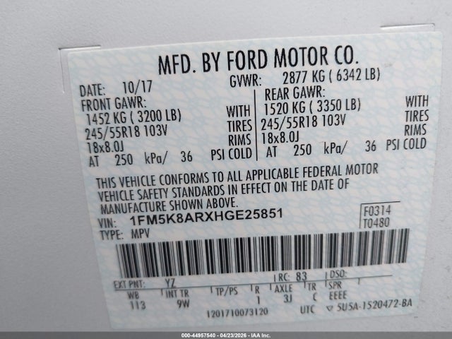 1FM5K8ARXHGE25851 Ford Utility Police Interceptor