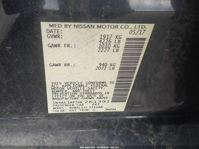 Продаж на аукціоні авто 2017 Nissan Altima 2.5 Sv, vin: 1N4AL3AP5HC261391, номер лоту: 44957553