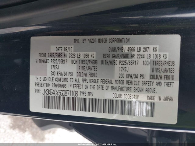 Aukcja sprzedaży 2016 Mazda Cx-5 Touring, vin: JM3KE4CY5G0871108, numer aukcji: 44957559