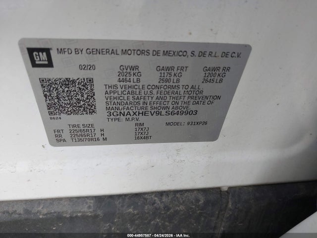 Aukcja sprzedaży 2020 Chevrolet Equinox Fwd Ls, vin: 3GNAXHEV9LS649903, numer aukcji: 44957587