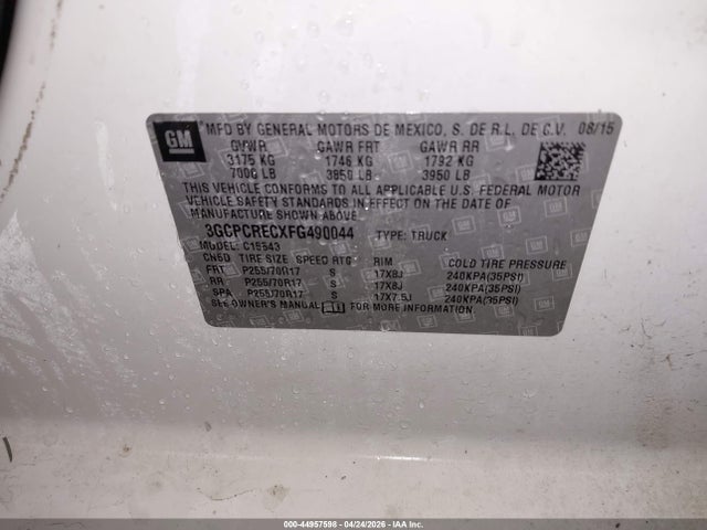 3GCPCRECXFG490044 Chevrolet Silverado 1500 1lt