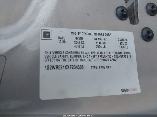 2001 Pontiac Grand Prix Se მანქანა იყიდება აუქციონზე, vin: 1G2WK52J91F129199, აუქციონის ნომერი: 44957600
