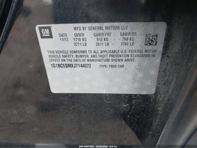 44957602 :رقم المزاد ، 1G1BC5SMXJ7144072 vin ، 2018 Chevrolet Cruze Ls Auto مزاد بيع