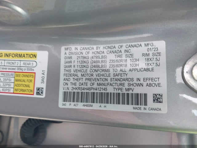 2HKRS4H46PH412145 Honda Cr-v Ex Awd