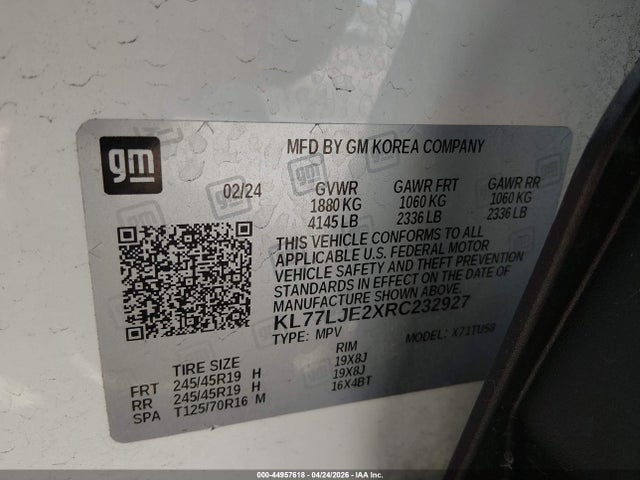 KL77LJE2XRC232927 Chevrolet Trax Fwd 2rs