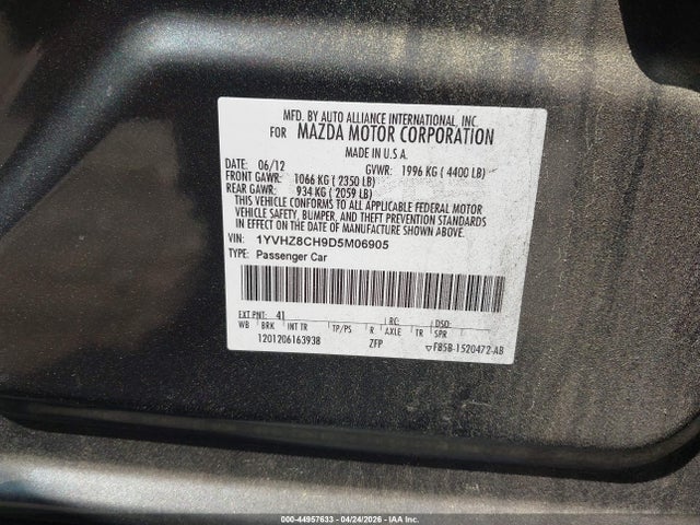 Aukcja sprzedaży 2013 Mazda Mazda6 I Grand Touring, vin: 1YVHZ8CH9D5M06905, numer aukcji: 44957633