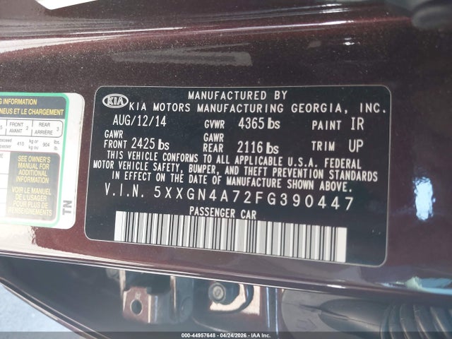 5XXGN4A72FG390447 KIA OPTIMA EX